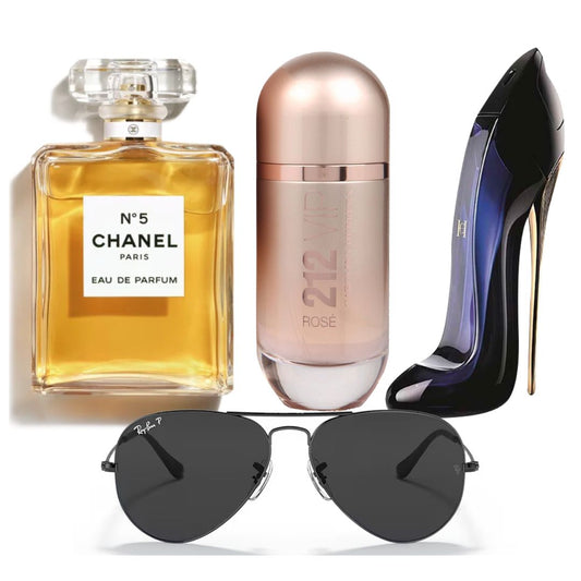 CHANEL#5+GOODGIRL+212ROSE+GAFASRAYBAN